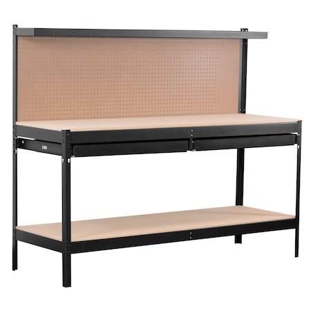 Decko 72 in. Black Metal Workbench w/Back & 2 Drawers DK41010